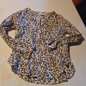 LOFT Brown Leopard Print Button-Down Shirt